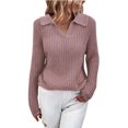 thumbnail image 1 of Suéter de otoño e invierno con solapa de color sólido, suéter ajustado, suéter de punto con cuello en V para mujer, 1 of 6