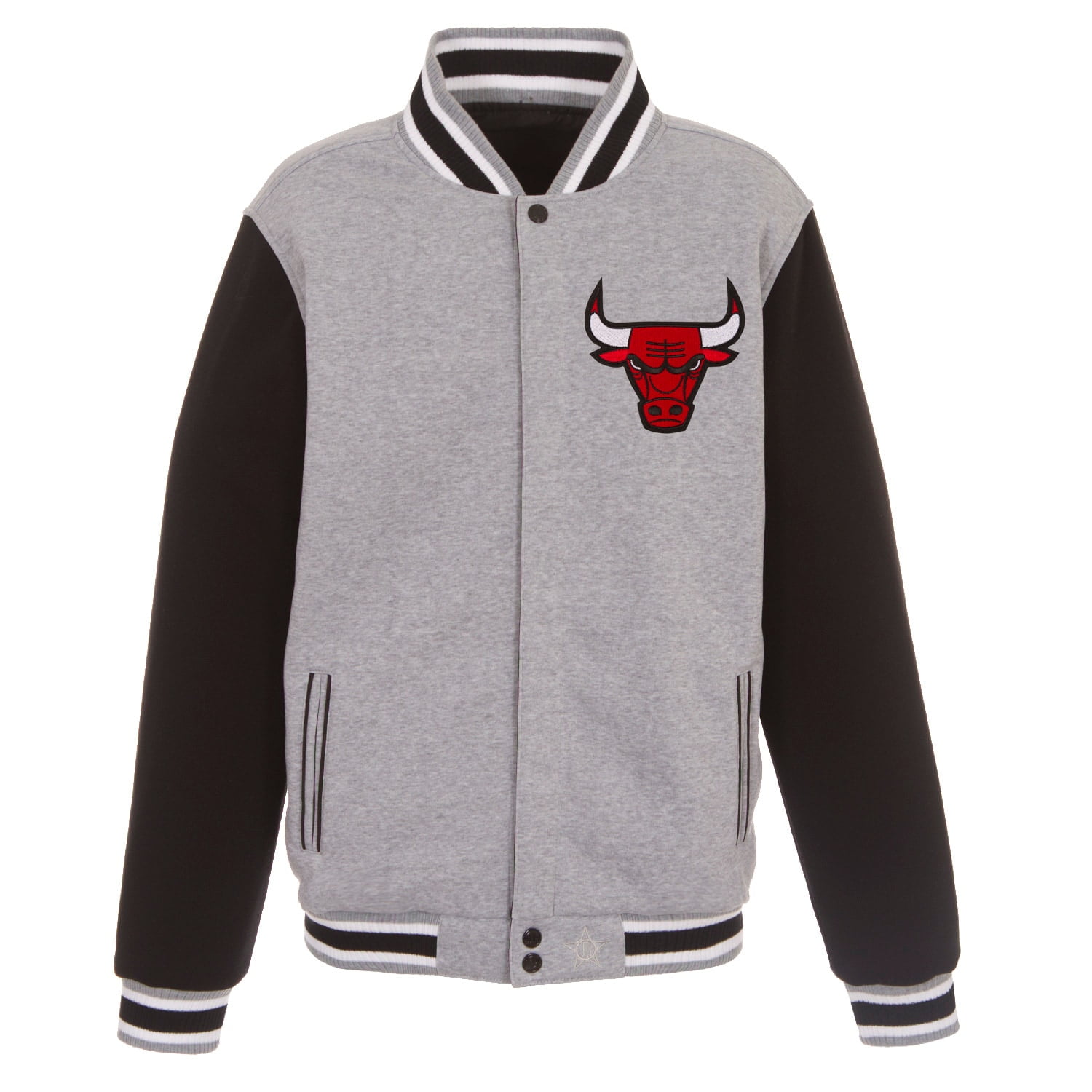 Men's JH Design Gray/Black Chicago Bulls Embroidered Logo Reversible Fleece  Full-Snap Jacket