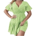 thumbnail image 2 of Robes pour Femmes Femmes Grande Taille Imprimé Taille Élastique Col en V Manches Courtes Robe en Liquidation, 2 of 6