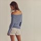 thumbnail image 4 of Jersey de Punto Y2K para Mujer, con Hombros Descubiertos, A Rayas y Larga Púrpura L, 4 of 6