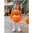 thumbnail image 3 of Cjfdfy Newborn Baby Girl Halloween Fall Dress Outfits Pumpkin Ghost Embroidery Long Sleeve Knit Romper With Headband My First Halloween Baby Girl Outfit Fall Winter Clothes, 3 of 9