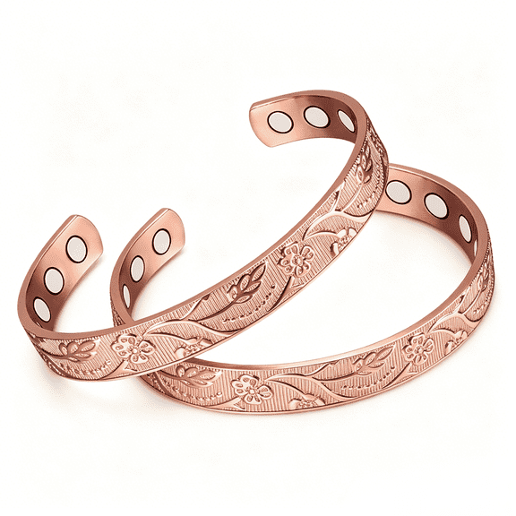 Magnetia 6.5'' Magnetic Copper Bracelets Stainless Steel Magnetic Bracelet 8.0'', Set of 2, Pure Copper Jewelry Gift for Women