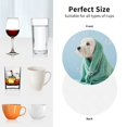 thumbnail image 6 of Honeii Dog Wrapped in Towel print Leather Coaster Set of 4, ideal for safeguarding your furniture from drinks spills and effortless cleanup-Round Shape, 6 of 6