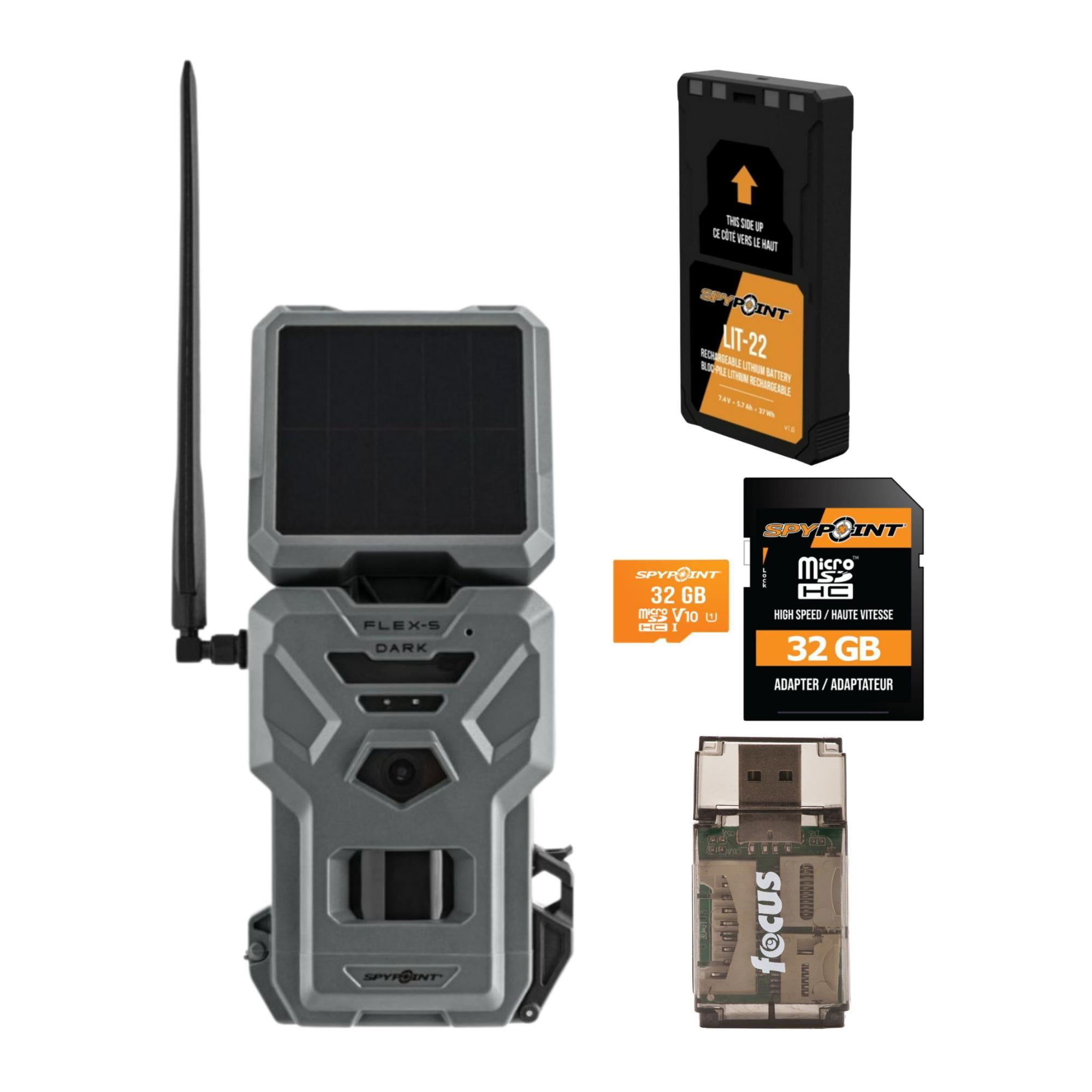Spypoint Flex-S-Dark Solar Cellular Trail Camera with Lithium Battery 32GB SD Card & Card Reader