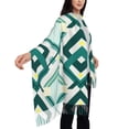 thumbnail image 3 of Women's Fashion Tassel Scarf, Green Geometric Plaid Long Shawl, Lightweight and Warm, 3 of 9