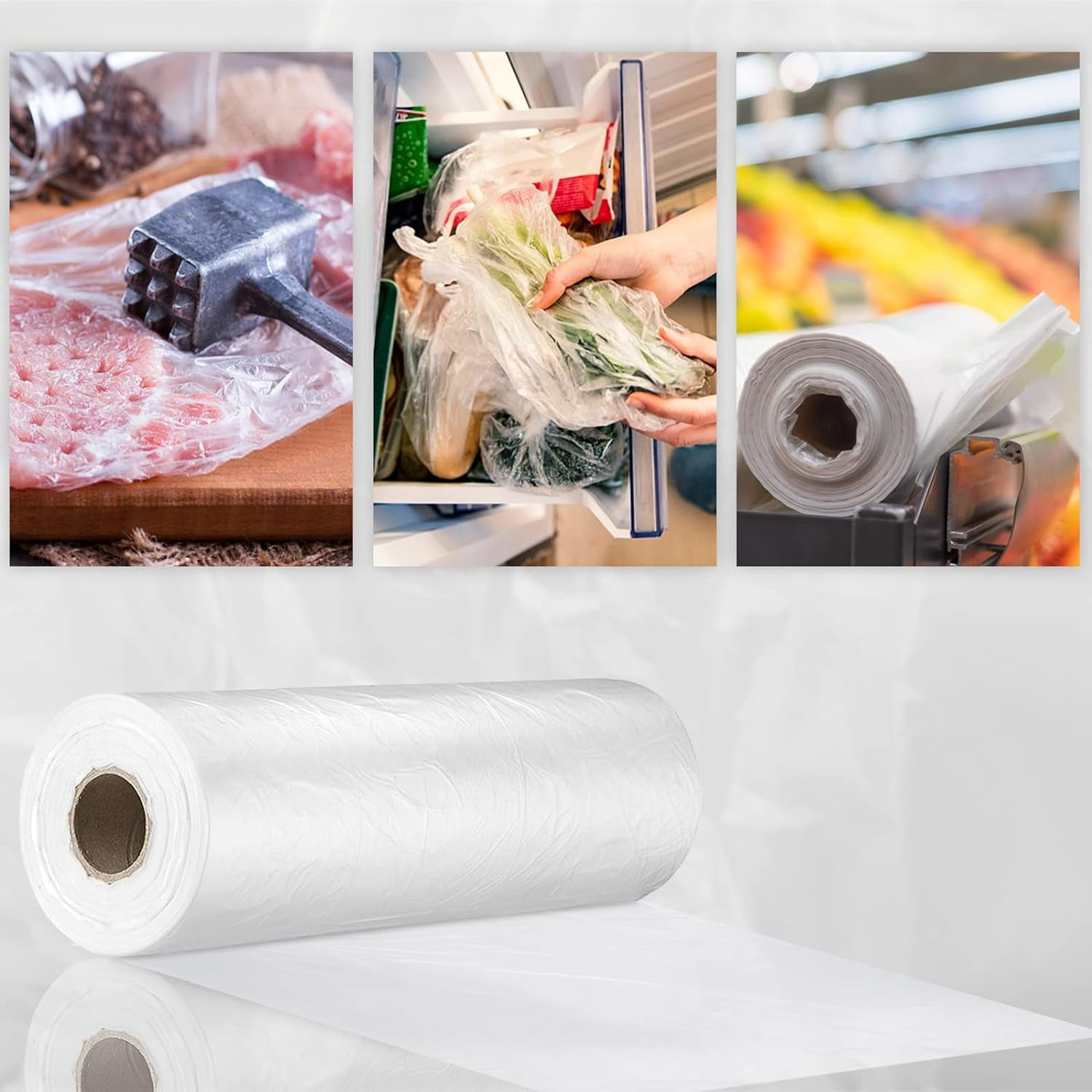 12” x 16” Food Storage Bags Clear Plastic Produce Bag, Disposable Plastic Bags for Food Vegetable 1 Roll, 350pcs on a Roll