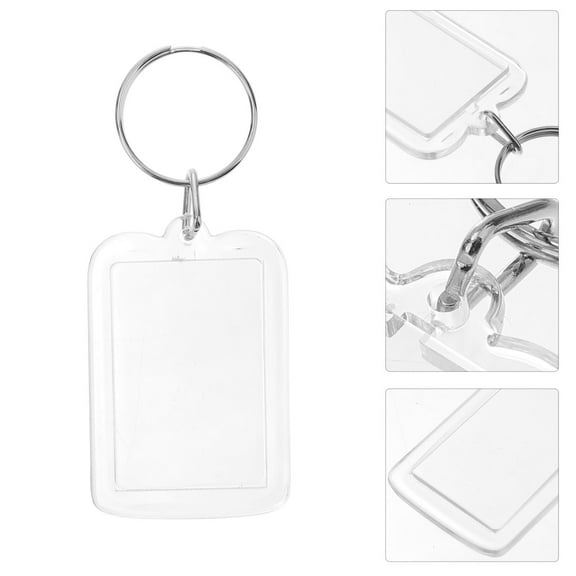 FELTECHELECTR 10Pcs Keyring Photo Frame Transparent Silver Picture Frame Keychain