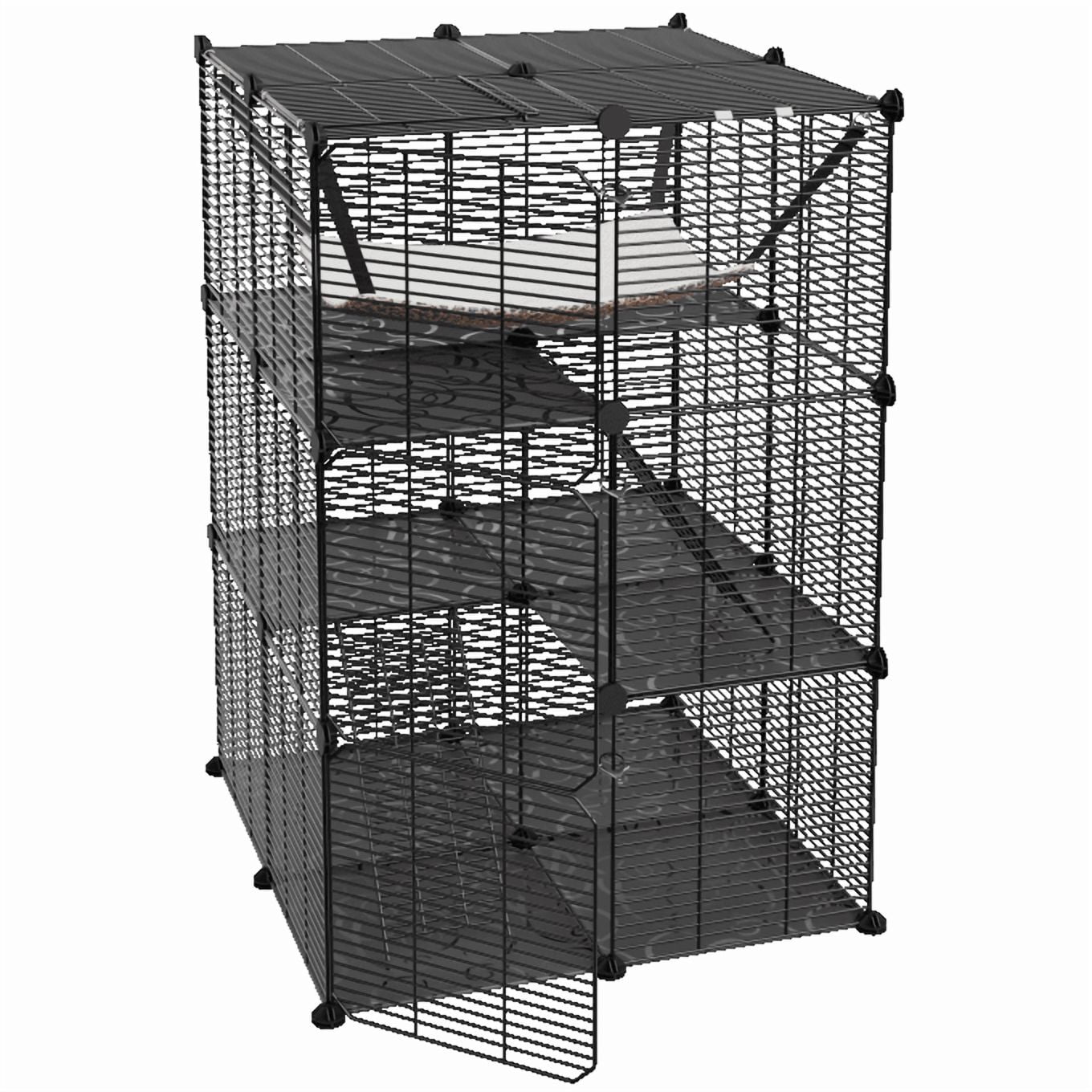 ZENSTYLE 3 Tier Indoor Cat Cage DIY Pet Playpen Metal Wire Kennels with Hammock Cat Crate