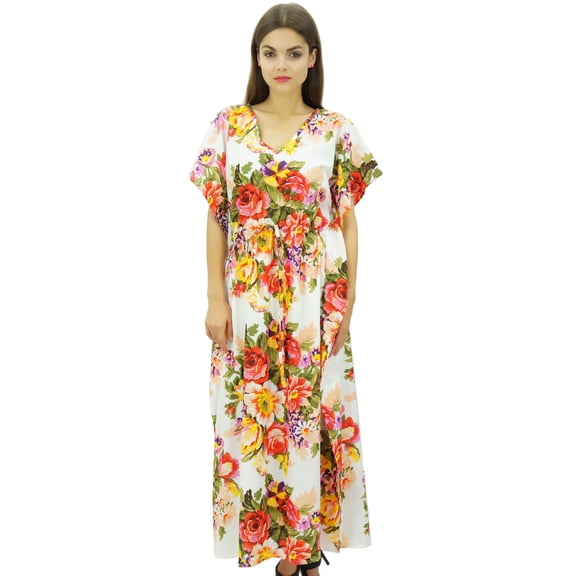 Bimba Women's Floral Kaftan Dress Bridesmaid Caftan Dress Coverup Drawstring Cotton Maxi