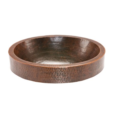 Antique Copper Hammered Vessel Sink - Premier Copper Products VO18SKDB Oval Skirted Vessel Hammered Copper Sink