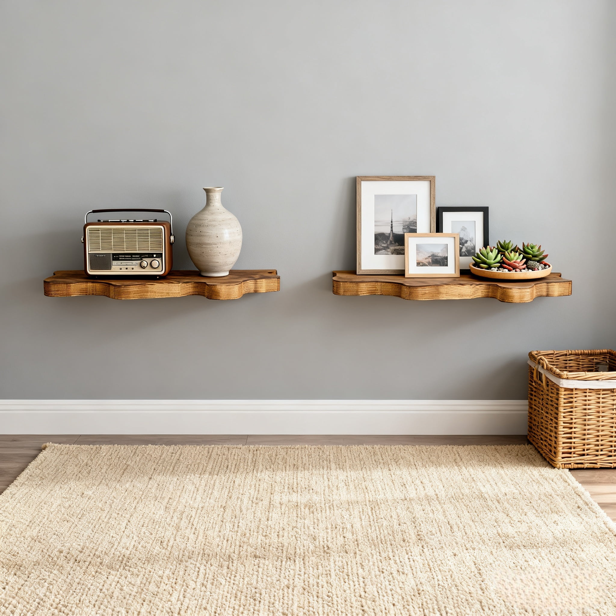 NIUBIER Set of 3 Live Edge Floating Shelves,3 Size Wooden Floating Shelves,Rustic Farmhouse Vintage Wall Shelves Decor for Living Room Bedroom