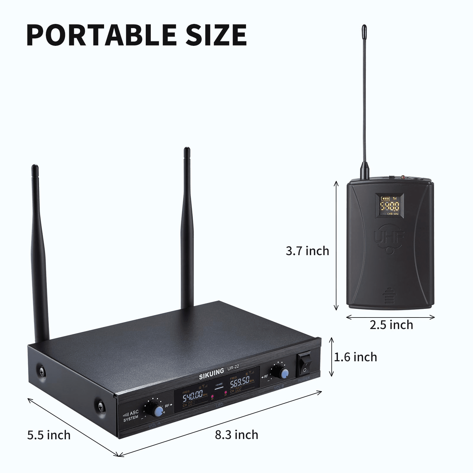 Dual Channel UHF Wireless Microphone System, 2x30 Adjustable Frequencies, Lavalier & Headset Microphone System for Meeting, Church, 300ft Range (2 Bodypack)
