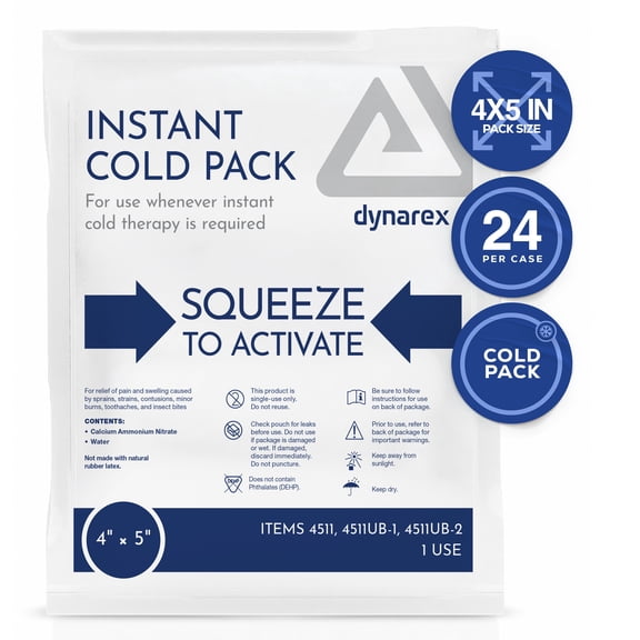 Dynarex Instant Cold Pack, Disposable Ice Pack for Cold Compress, 4” x 5”, 24 Count