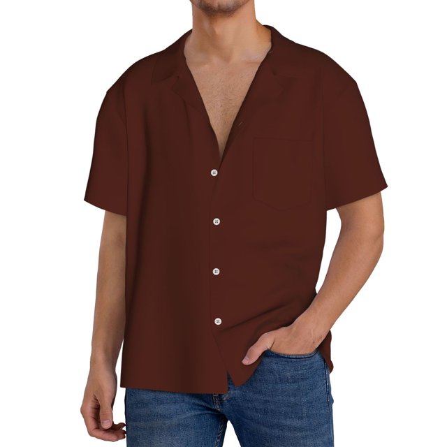 Fotbe Brown Camisa Estampada de Manga Corta para Hombre, Casual de Verano, Estilo Playero, Sin Arrugas-4X-Large