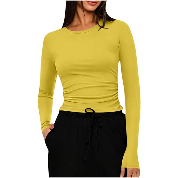 Vrorvz Womens Slim Shirts Crew Neck Long Sleeve Shirt Fall Casual Fashion Outfits Workout Crop Tops