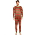 thumbnail image 2 of Leveret Mens Two Piece Cotton Pajamas Red & Green Stripes XS, 2 of 2