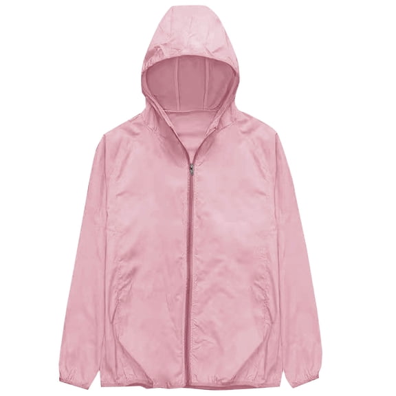 Xfvqtps Sun Protection Clothing for Mens Hoodie Full Zip up Solid Color Breathable Waterproof Summer Jacket for Fishing Hiking Athletic Running Pink