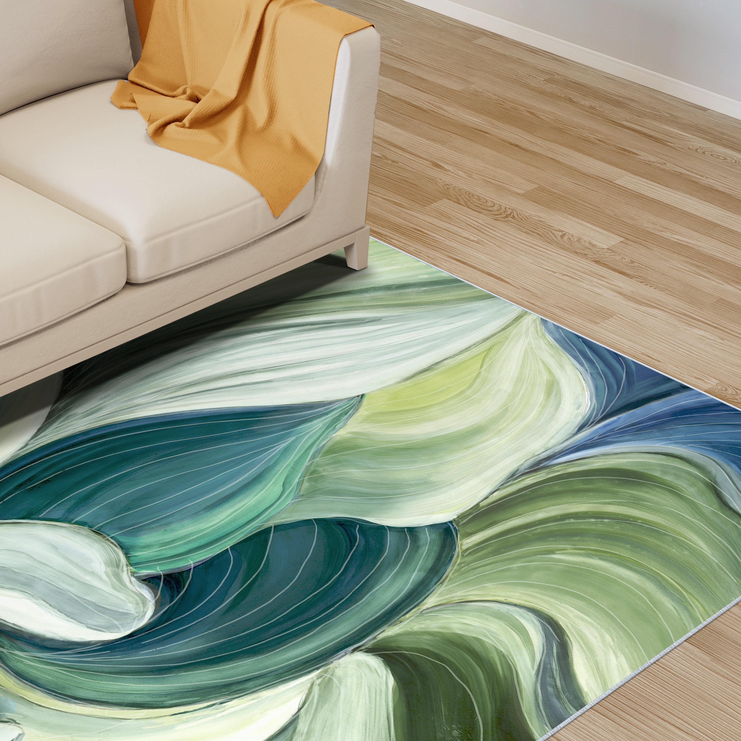 Waves of Leaves Washable Art Area Rug size 5'x8', Power-loomed, Heavenly Softness with Non-Slipping Backing