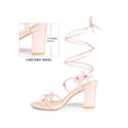 thumbnail image 2 of BLISSFUL STEP Butterfly Rhinestone Lace Up Block Heel Sandals for Women Pink (Size 8.5), 2 of 7