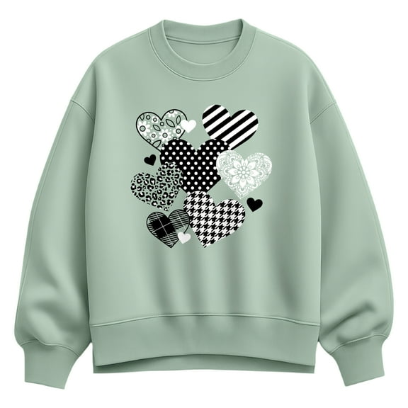Instant Message - Pattern Hearts - Ladies Oversized Fleece Crew Sweatshirt