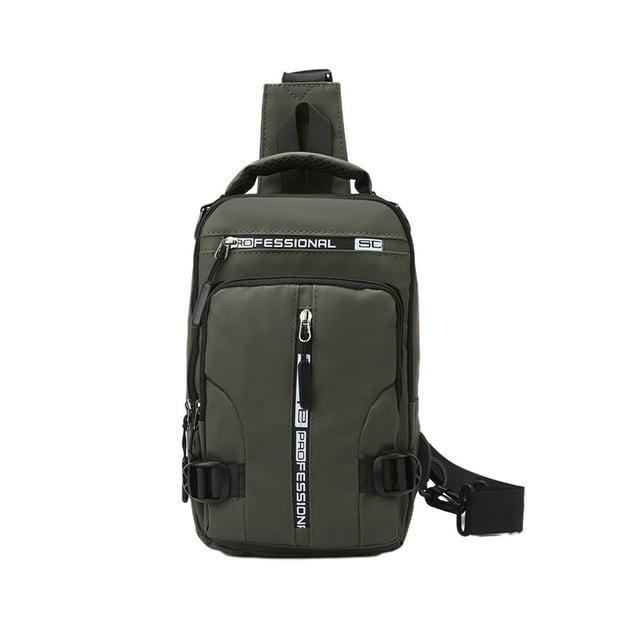 WRKEKC Sac Bandoulière Imperméable pour Extérieur avec Port USB, Sac de Poitrine Léger en Polyester pour Randonnée, Sangle Réglable et Multiples Poches