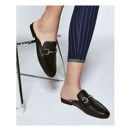 

INC Womens Black Buckle Hardware Detail Cushioned Comfort Gilia Round Toe Block Heel Slip On Leather Mules 6 M