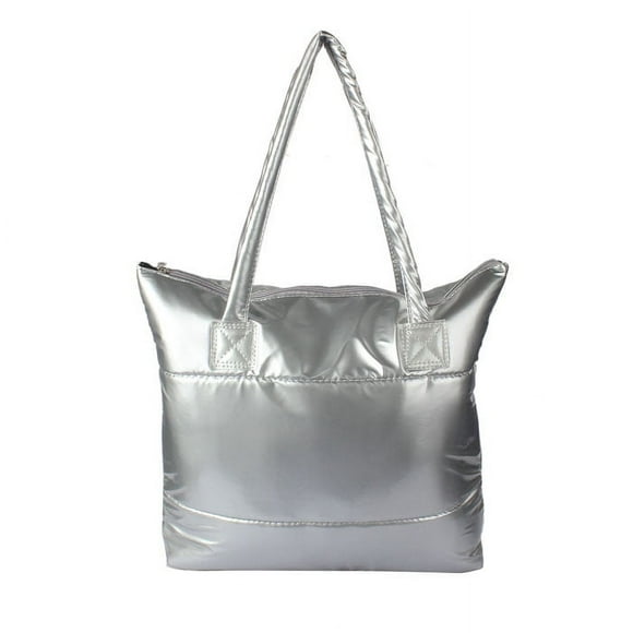 WIZUTIZ Wo Girl Space Handbag Feather Down Shoulder Bag Wos with Adjustable Strap Zipper Pockets Medium Solid Bags Water Resistant Lightweight Bag 1 PC Silver
