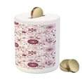 thumbnail image 3 of Floral Piggy Bank, Exquisite Floral Inspired Vibrant Toned Branch Blush Baroque Curls Image, Ceramic Coin Bank Money Box for Cash Saving, 3.6" X 3.2", Maroon Rose, by Ambesonne, 3 of 4