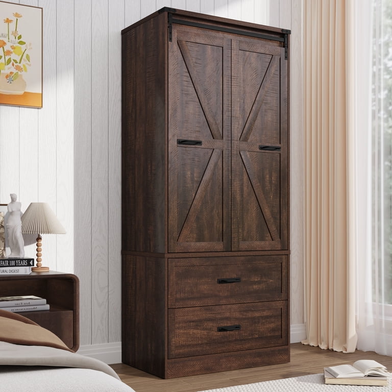 Wooden Wardrobe / Clothes Cabinet – Used ChVans 72.8''H Armoire Wardrobe Closet with Sensor Light and 2