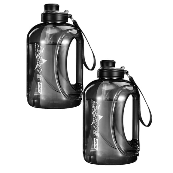 2Pcs Large 1.8L Water Bottle With Straw And Chug Lid Leakproof Portable Sports Jug For Outdoor Hiking Gym Camping Travel Glass&Bottle