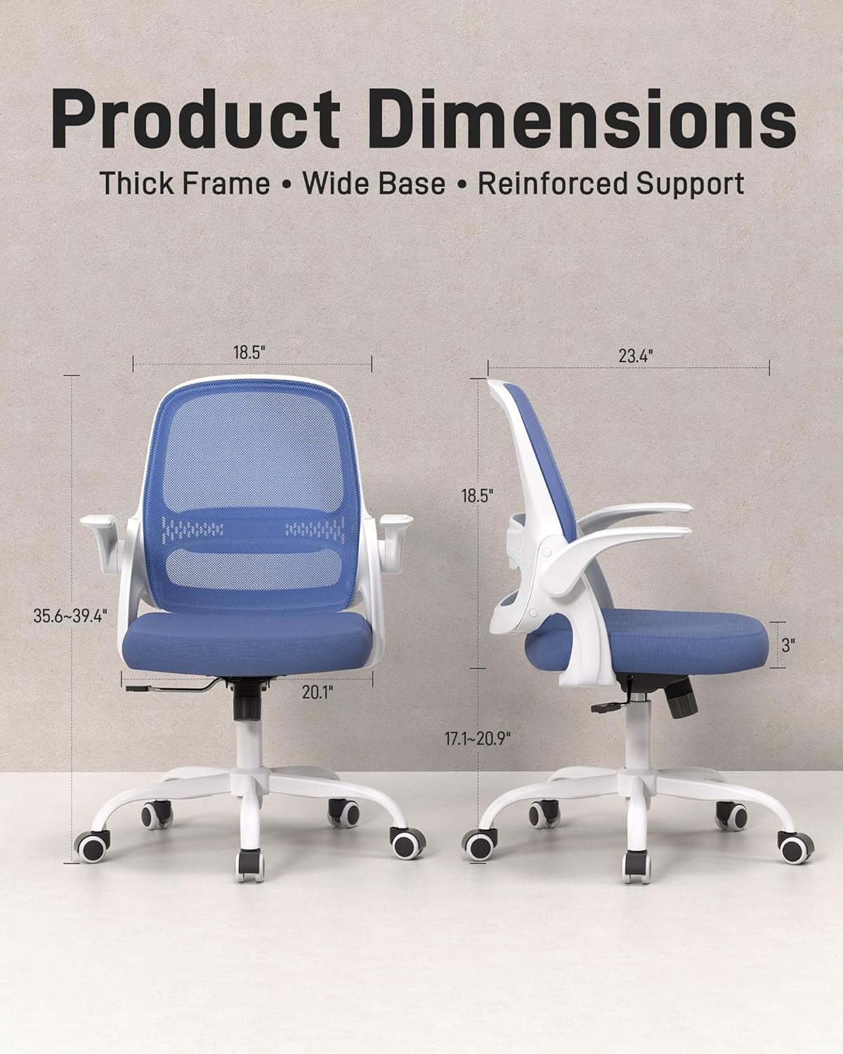 Ergonomic Mesh Office Chair for Home Office, Flip-Up Arms, Breathable Mesh Back & Thick Seat Cushion, Swivel Rolling Computer Desk Chair，Supports 300 lbs