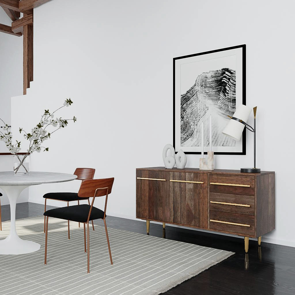 Powell Delwin Mid-Century Modern 3-Drawer 2-Door Wood Indoor Console Table, Dark Brown