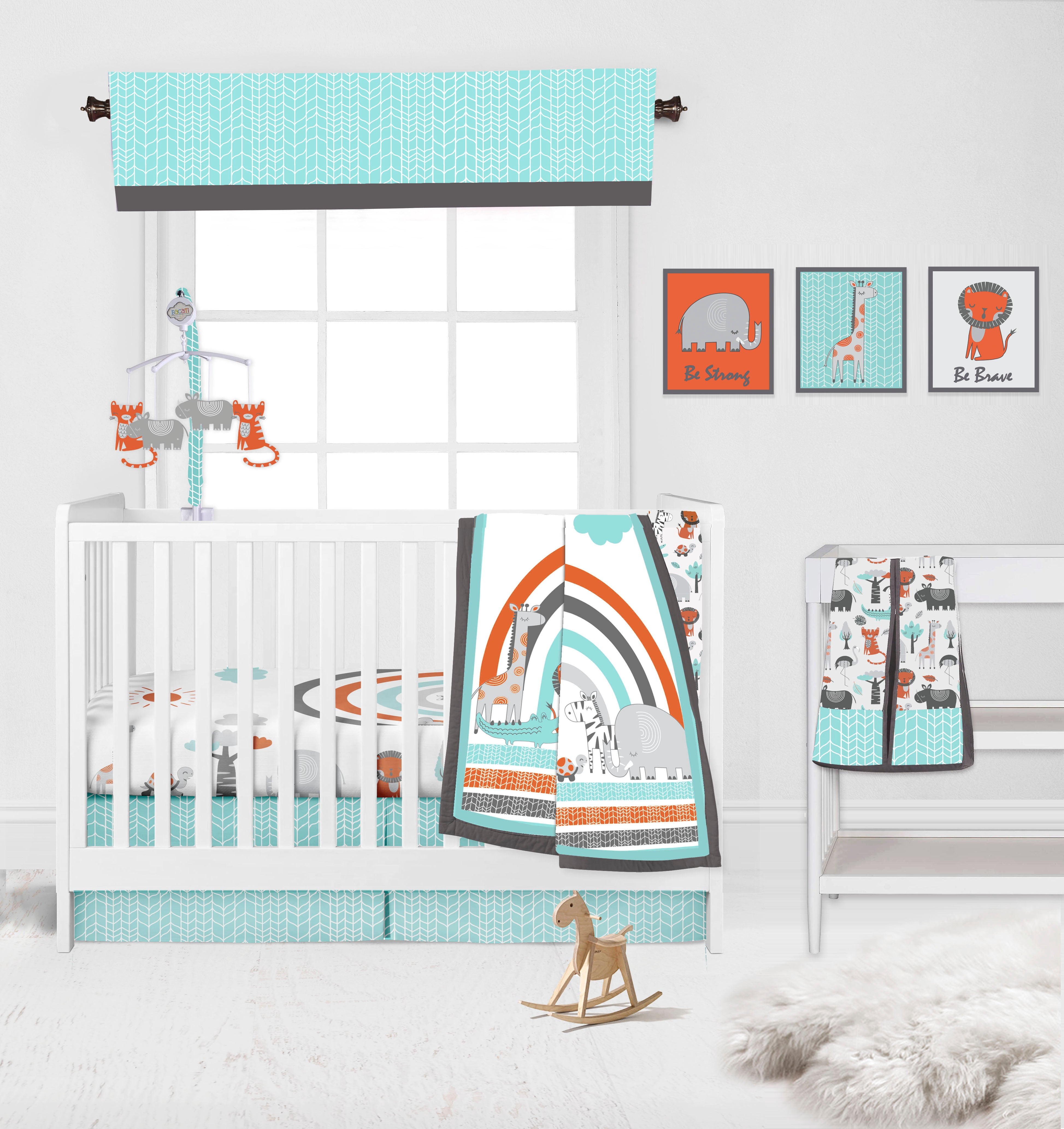 Bacati - Jungle Safari Boys Aqua/Orange/Grey Musical Baby Crib Mobile