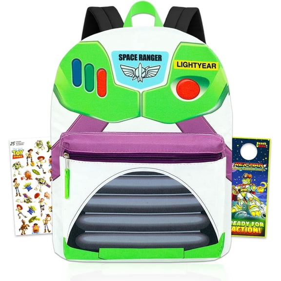 Buzz Lightyear Backpack Set - 16" Buzz Lightyear Bookbag for Boys Bundle with Stickers, More | Toy Story Backpack for Boys 4-6