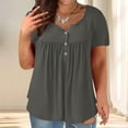thumbnail image 2 of Olyvenn Stylish Plus Size Summer Tops for Women V-Neck Tunic Tops Short Sleeve Blouses Casual Basics Solid Henley Shirts Gray XL, 2 of 7