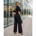 thumbnail image 6 of CHICME Jumpsuits for Women Crew Neck Short Sleeve Waist Metal Decor Wide Leg Dressy Casual Womens Jumpsuit with Pockets Black-L, 6 of 9