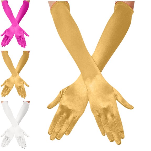 GPOECD Long Gloves Halloween Women Satin Elbow Length Finger Mittens 1920S Opera Bridal Dance