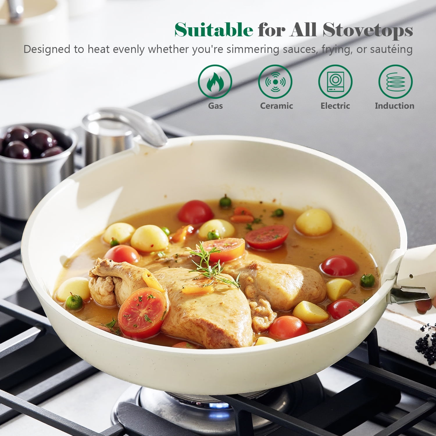 Beddle Pots and Pans Set Non Stick, 12-Piece Cookware Set with Detachable Handle, Oven Safe, Induction Ready, Stackable RV Kitchen Cooking Set