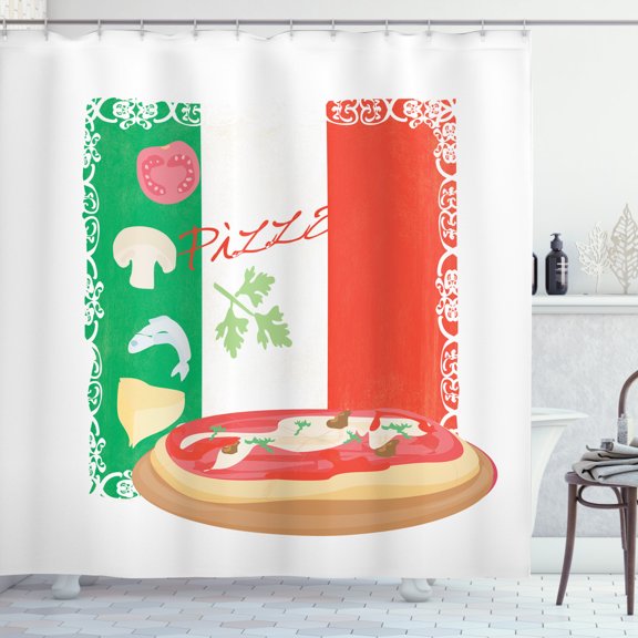 Ambesonne Pizza Shower Curtain, Italian Cuisine and Flag, 69"Wx75"L, Multicolor
