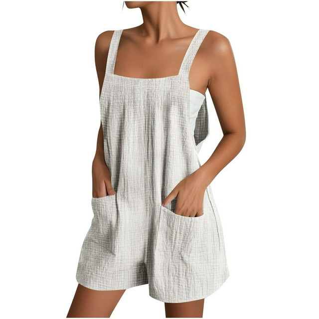 YABCSAZ Shorts pour Femmes Mode Été Bouton Uni Décontracté Sans Manches à Bretelles Short Combinaison à Jambes Larges Gym Course Shorts de Cycliste