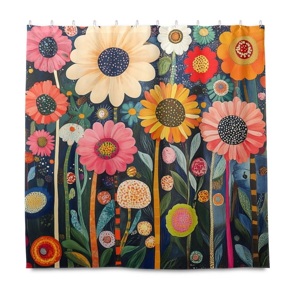 Yayeee Shower Curtain with Hooks 72"x72" Waterproof Fabric Bathroom Hanging Decor, Large Colorful Flowers