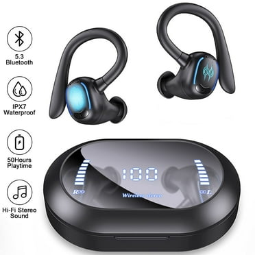 Wireless Earbuds for iPhone Android,Zacenei True Wireless Earbuds 60H Playtime Bluetooth 5.3 Headphones IPX7 Waterproof Over-Ear Earphones w/ Earhooks&Charging Case Noise Cancelling Mic Headsets