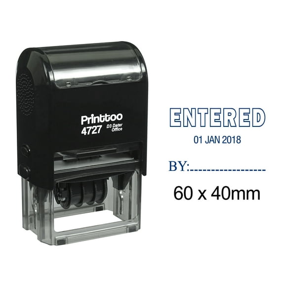 Printtoo Dater Stamp Self Inking With Entered By Text Date Rubber Stamp Office Stationery-Blue