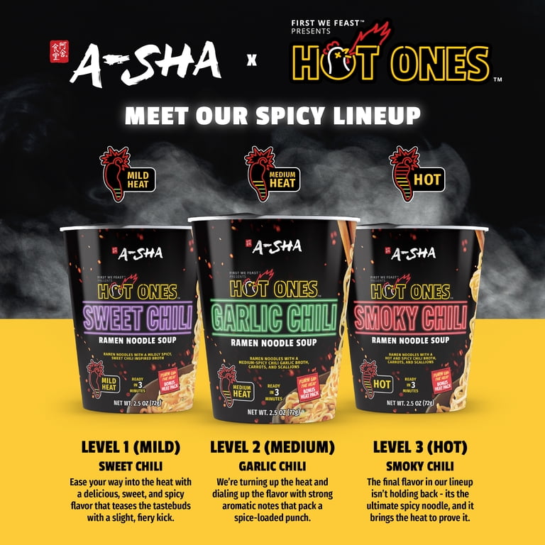 6 pack) Hot Ones x A-Sha Smoky Chili Ramen Noodle Soup - Walmart.com