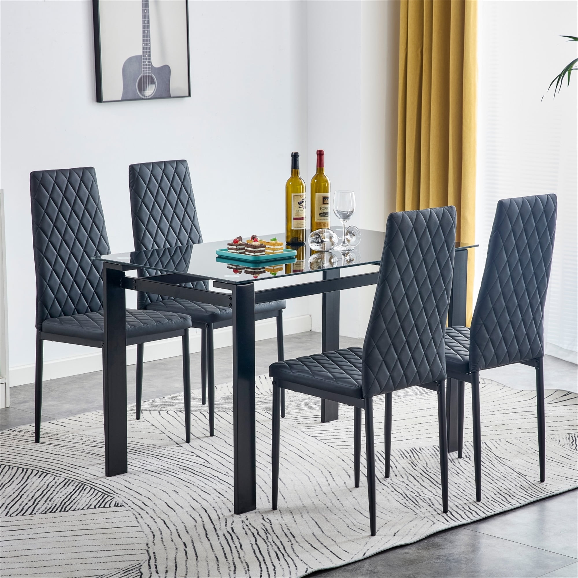 Resenkos Faux Leather Dining Chairs Set of 4, Kitchen & Dining Room Chairs with Backrest and Metal Legs, Comfortable Upholstered Seat Chairs, Black
