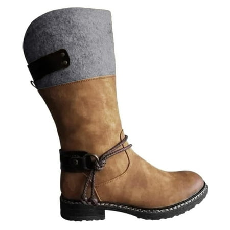

Fesfesfes Fuax-Leather Boots For Women Snow Half Shaft Warm Lined Knee High Thick Warm Casual Half Height Women s 40(US:8.5)