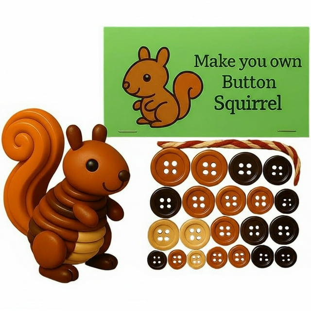 Bewildely Kits de adornos de animales en 3D para hacer tú mismo. Adornos hechos a mano con botones reutilizables. Diseño exquisito y compacto, Kits de decoración para fiestas ardilla
