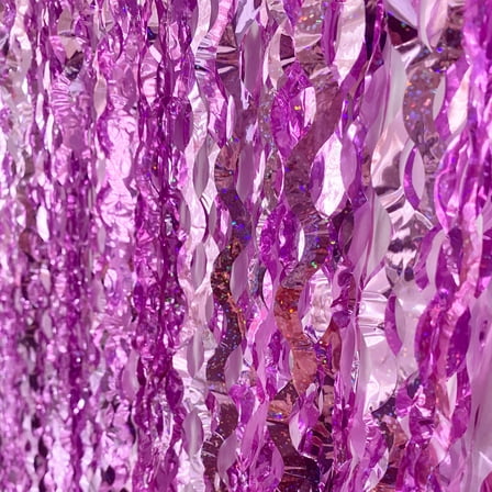 3 Pack Hot Pink Wavy Foil Fringe Curtains - 3.2 x 6.6 ft Metallic Tinsel Streamers Backdrop for Birthday, Bachelorette Party, Valentine's Day & Photo Booth Decorations