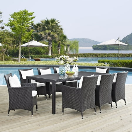Modway Convene 9 Piece Outdoor Patio Dining Set in Espresso White