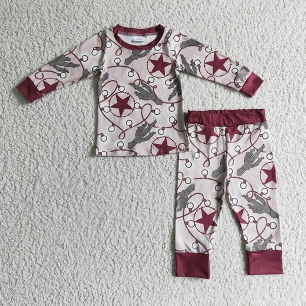 Venta al por mayor de pijamas de luces navideñas de Papá Noel para niños, conjunto de manga larga para niñas, pantalones para niños, ropa de dormir, ropa de dormir para niños pequeños
